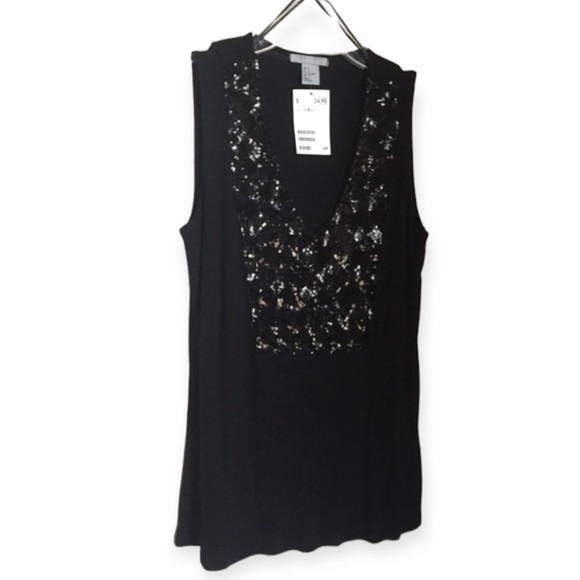 H&M Tops - H&M Black Sequin Deep V Neck Sleeveless Top Size SMALL NWT